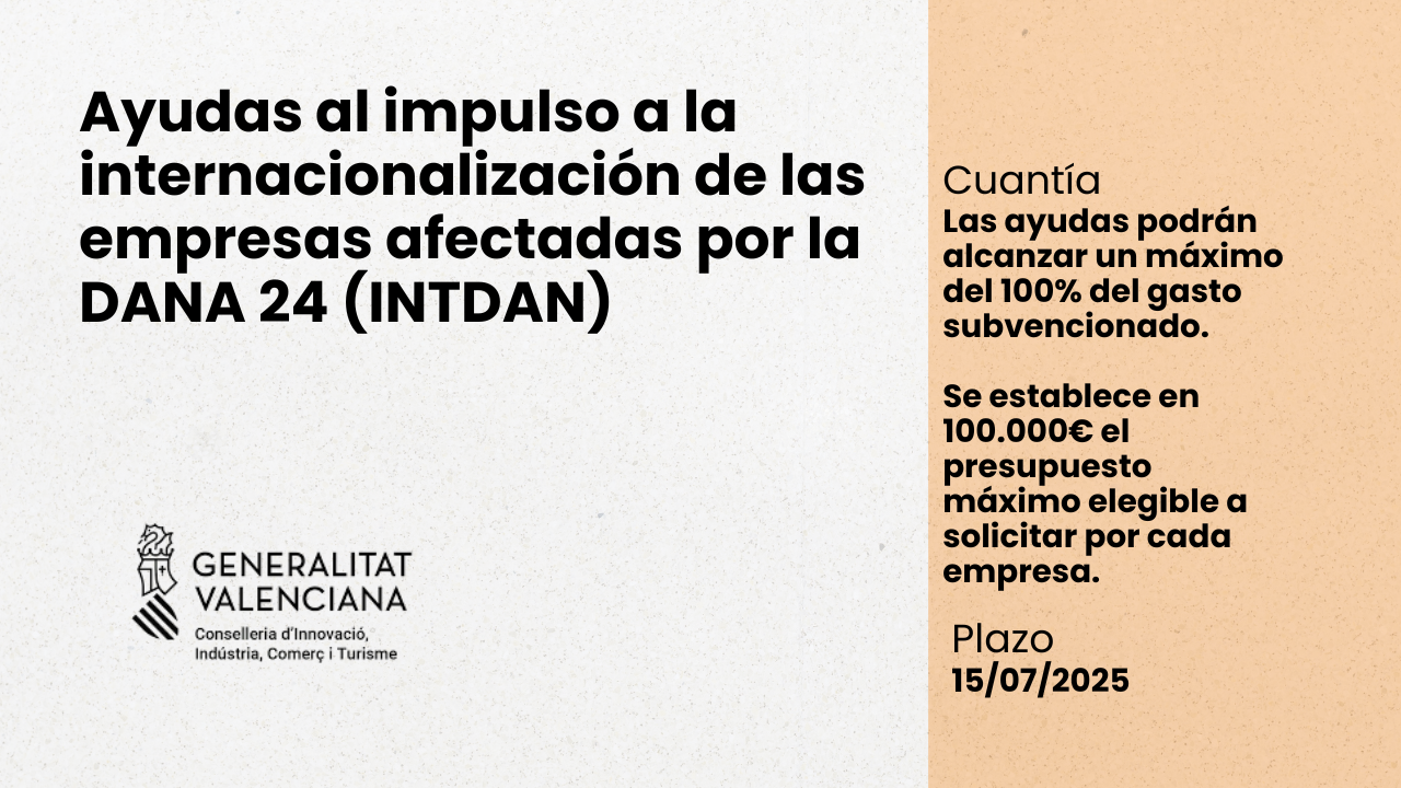 Ayudas al impulso a la internacionalización de las empresas de la Comunitat Valenciana afectadas por la DANA 24 (INTDAN)