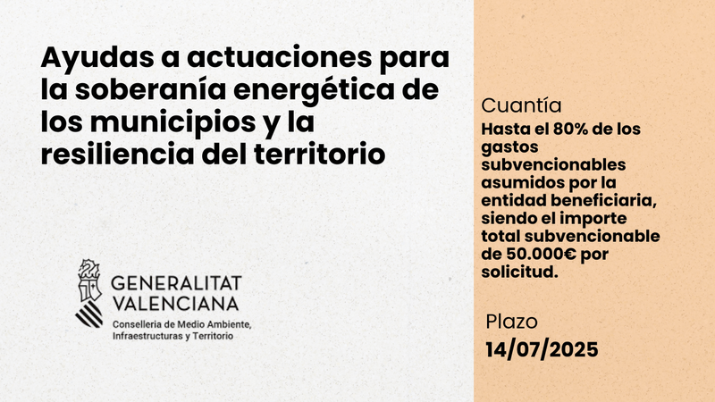 Ayudas a actuaciones para la soberan�a energ�tica de los municipios y la resiliencia del territorio