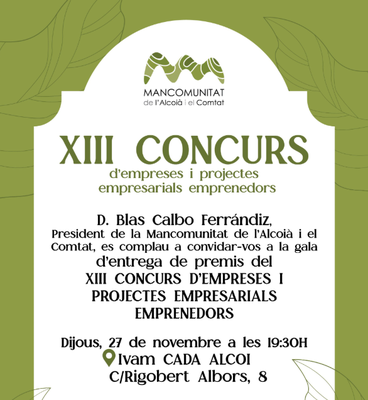 Entrega de premios XIII Emprendedores de la Mancomunitat de l'Alcoià i el Comtat