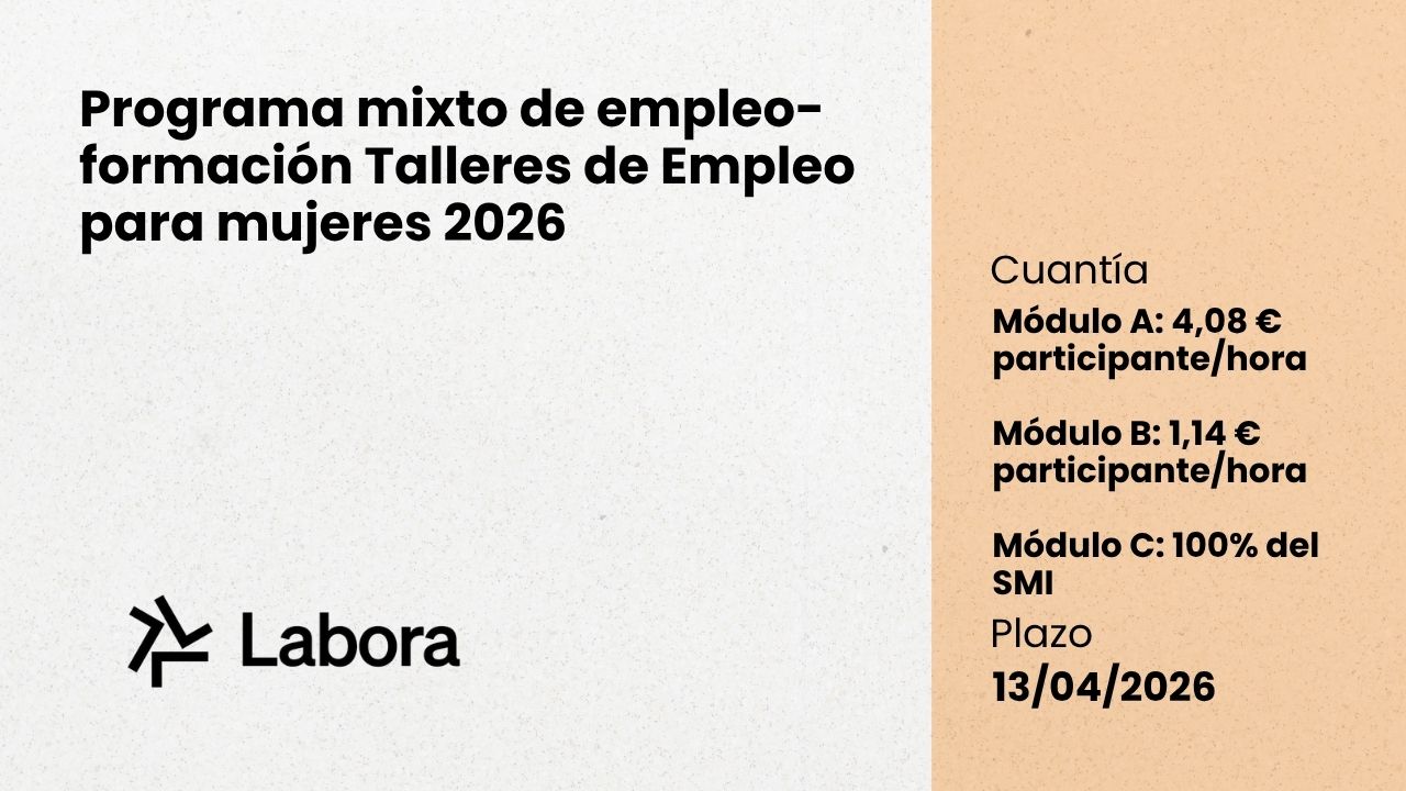Programa mixto de empleo-formación Talleres de Empleo para mujeres 2026