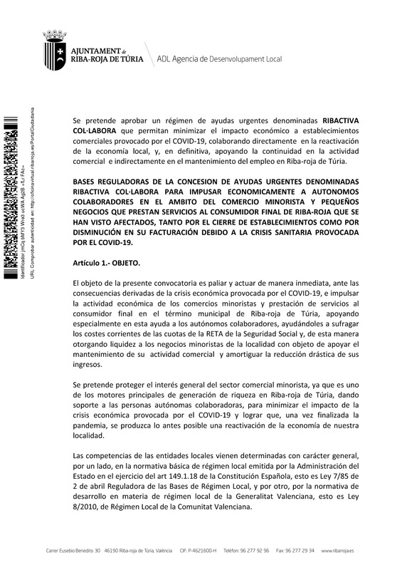 Bases Convocatoria RIBACTIVA COL�LABORA